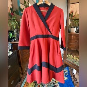 D&R Burnt Orange And Black Fit And Flare Dress, Size 8